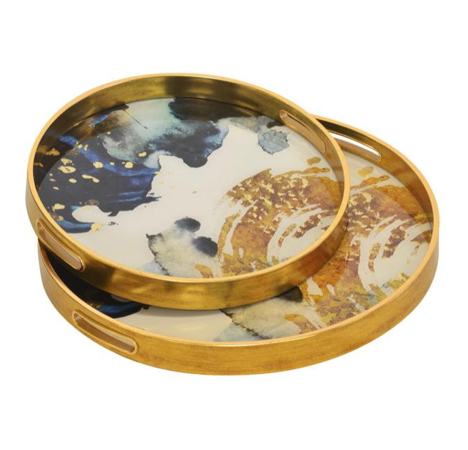 GLASS TRAY BLUE INK S/2